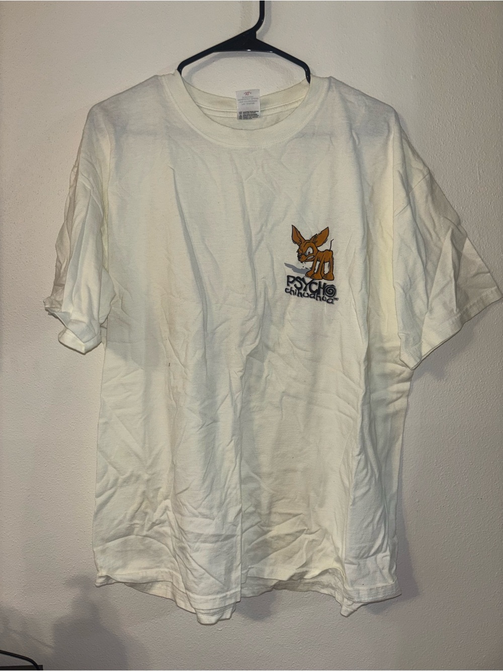 Anvil White Tee with Small Psycho Chihuahua Graphic - Men